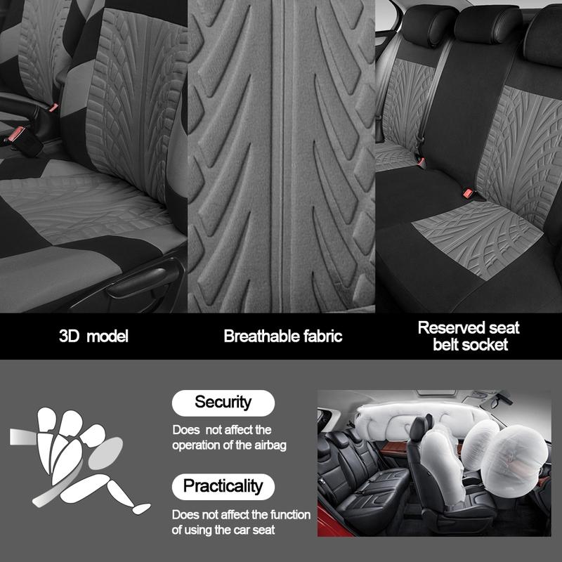 5 Seater Universal Car Seat Cover Full Set 3D Tire Print with Steering Wheel Cover Quick Install for Most Cars Trucks SUVs Easy No Dismantling Needed