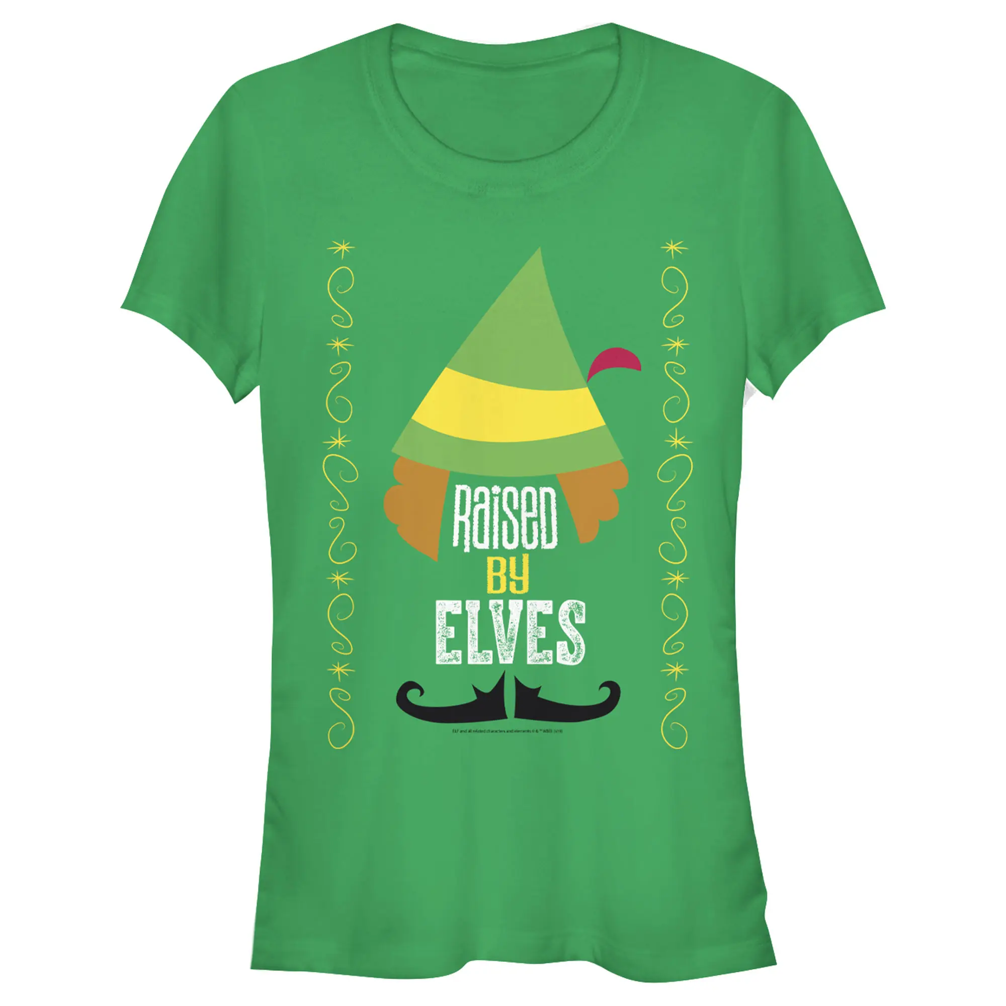 Women's Short-Sleeve Casual Round Neck Graphic Tee Top, Cartoon Style "Raised By Elves" Elf Printed T-Shirt