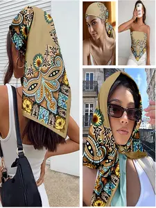 Scarf for Hair, Head, Neck and Handbag- Scarves for Women with paisley sunflower print, Versatile Shawl in bohemian style, Perfect as a Bandana for casual outings, festivals, or daily vintage looks
