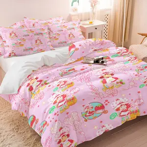 Sweet Strawberry & Floral Print Duvet Cover Set, Breathable & Lightweight Bedding for All Seasons, 1 Duvet Cover + 1/2 Pillowcases, Ideal Gift for Retro Cartoon & Kawaii Aesthetic Lovers