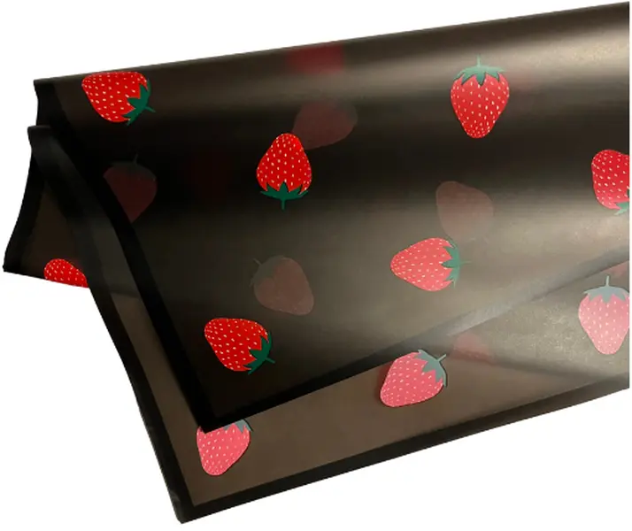 Black with Strawberries Bouquet Wrapping Paper