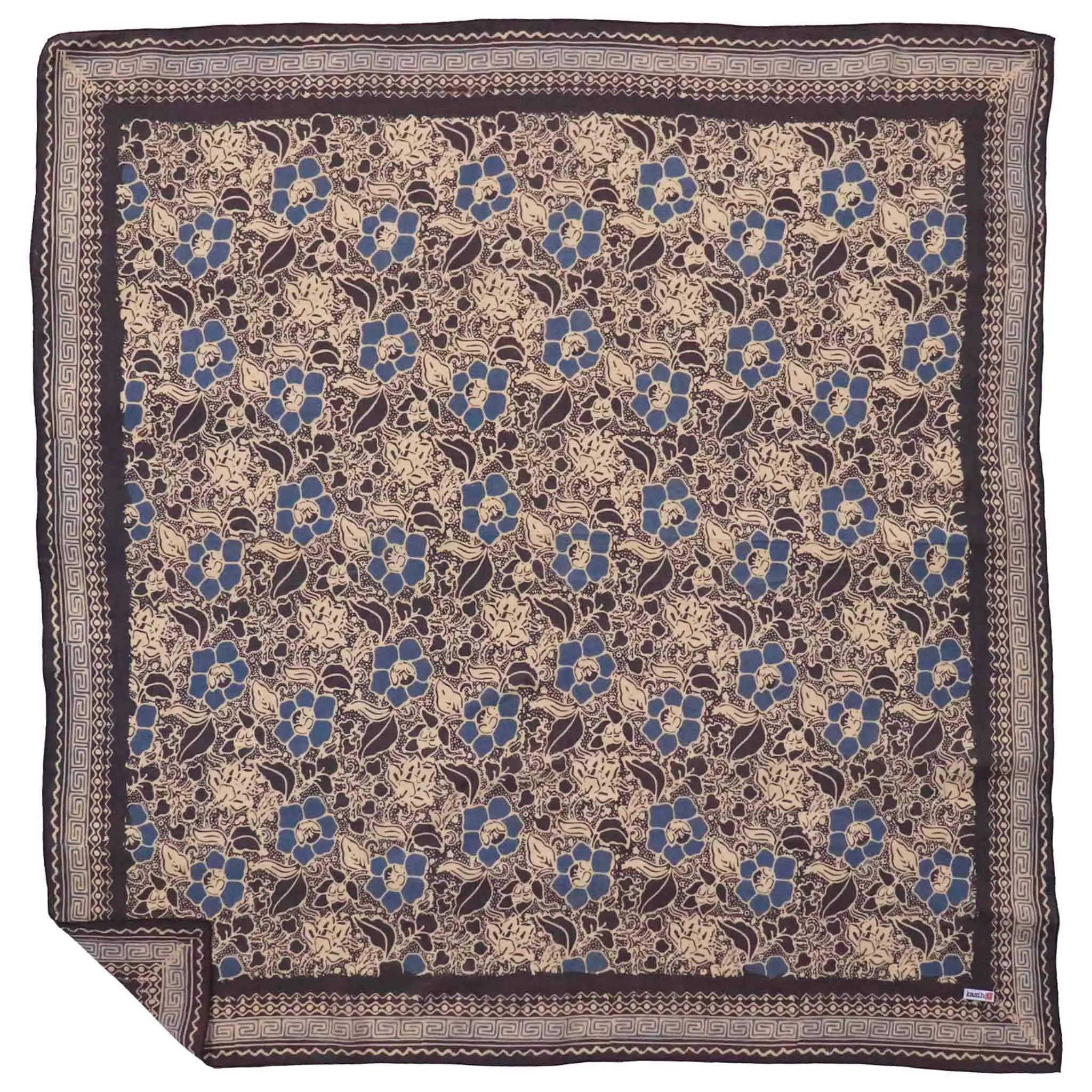 Large 39" Hand Dyed Batik Bandana, 100% Soft Cotton, Spotted Flowers