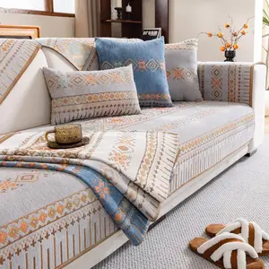 Boho Style Geometric Pattern Sofa Cover, 1 Count Non-slip Sofa Slipcover, Decorative Sofa Protector for Home Living Room Hotel Dormitory
