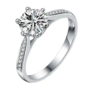 Luxury Silver Tone Round Cut Solitaire Ring for Women, Sparkly CZ Engagement Ring with Pave Band, Elegant Wedding Promise Anniversary Jewelry Gift for Her