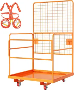 【GARVEE】45" x 43" Forklift Safety Cage with Max 2200 LBS Capacity, Man Basket with Safety Harness & Wheels, Foldable Forklift Work Platform, Lift Basket Aerial Rails for Loader Lifting
