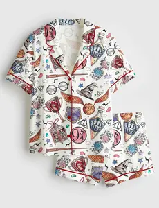 HP Wizard School Wizard Academy Magic School Pajamas Set, Casual Comfy Short Sleeves, Loungewear Nightwear Pajamas
