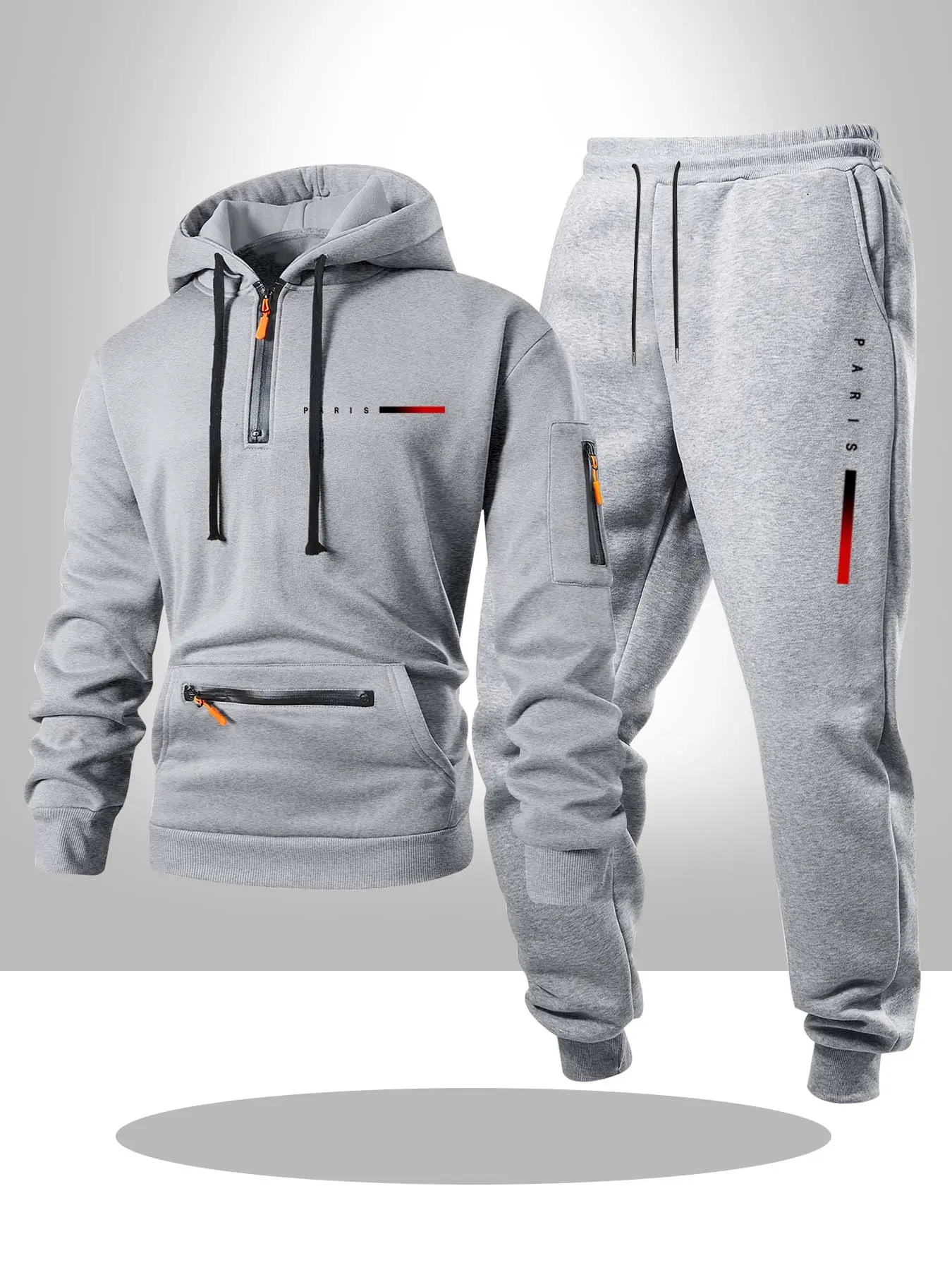 Men's Hooded Sweatshirt Set 2 Piece Classic Letter Design with Pockets, Drawstring Casual Sport Pants, Fall & Winter Fitted Style, Sweatsuit Set