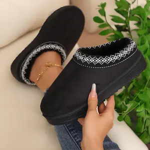 Women's Fleece Slippers Cozy Fleece  Lined Mini Snow Boots Indoor Outdoor Shoes Winter Warm