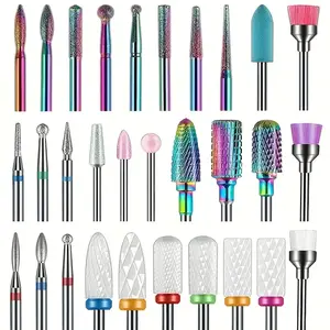 30Pcs 3/32 Inch Ceramic Nail Drill Bits Set - Professional Diamond Cuticle Efile Carbide Remover for Acrylic Gel Nail Manicure Pedicure - 3 Cases Included for Home Salon Use
