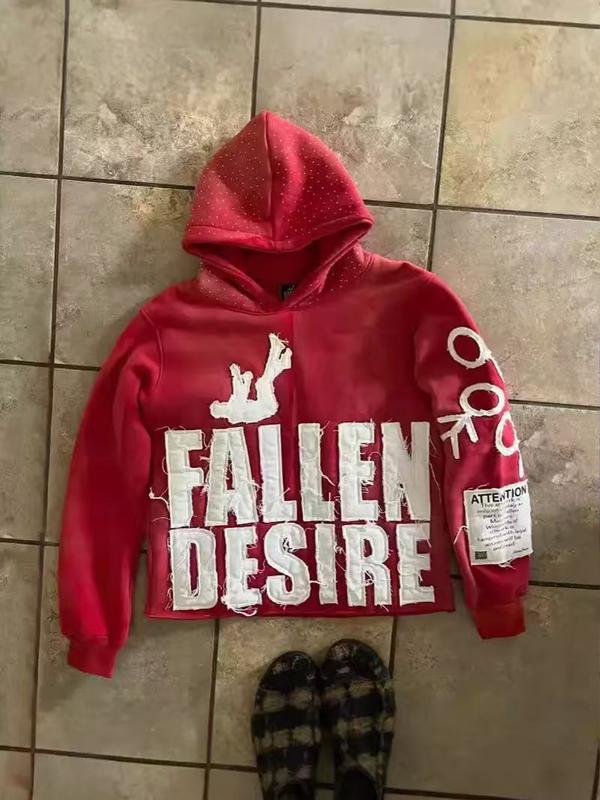 Y2k Trendy Cool Letter Patchwork Hoodie Street Style Casual Fashion Sweatshirt Versatile Outfit Unisex Autumn Winter Chic Hooded Shirt