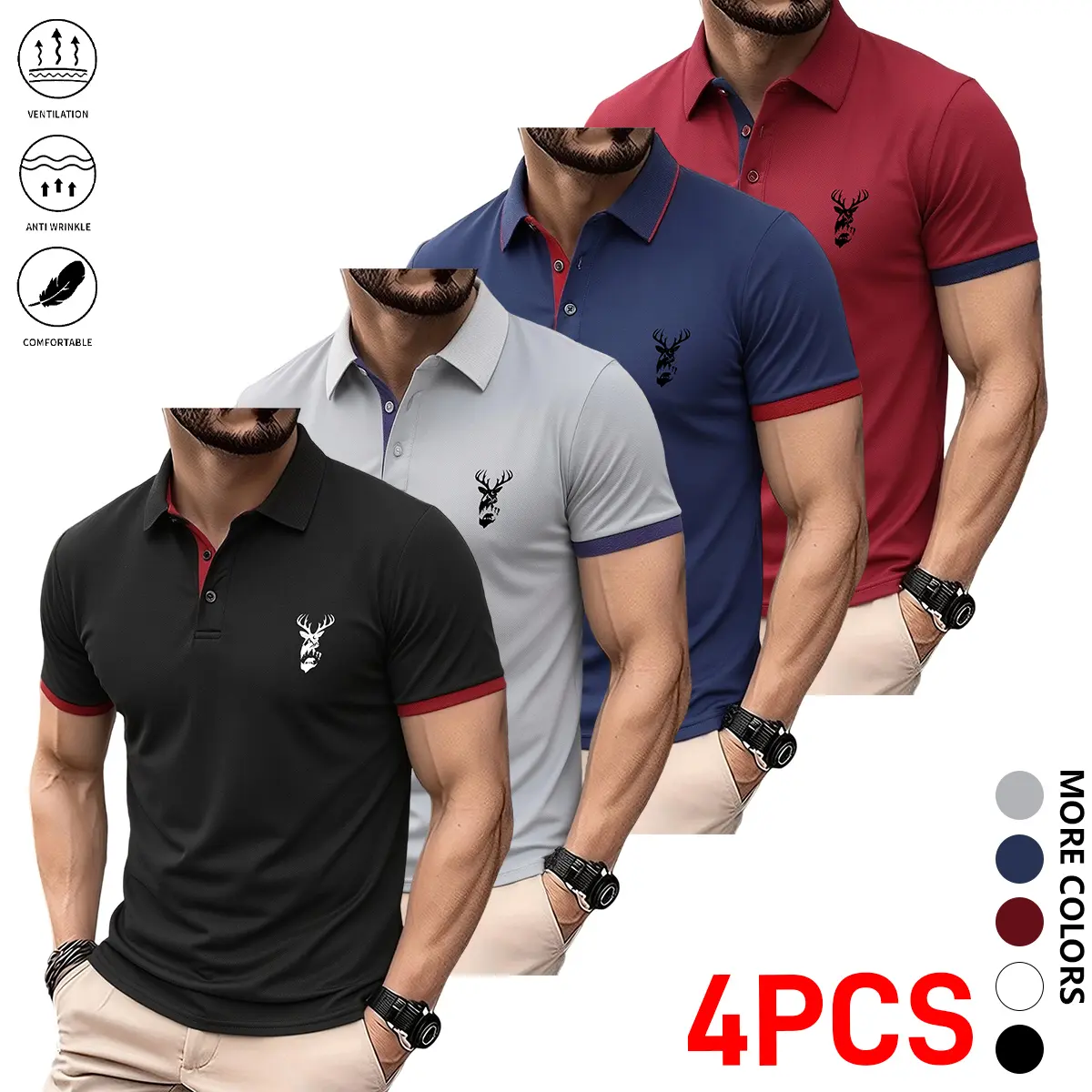 Set of 4 men’s gifts: durable, comfortable, stylish tops for sports enthusiasts | Comfortable all seasons | Suitable for business casual and office wear—men’s choice: men’s shirts | Men’s short-sleeve polo shirts,back to school,back to school shopping