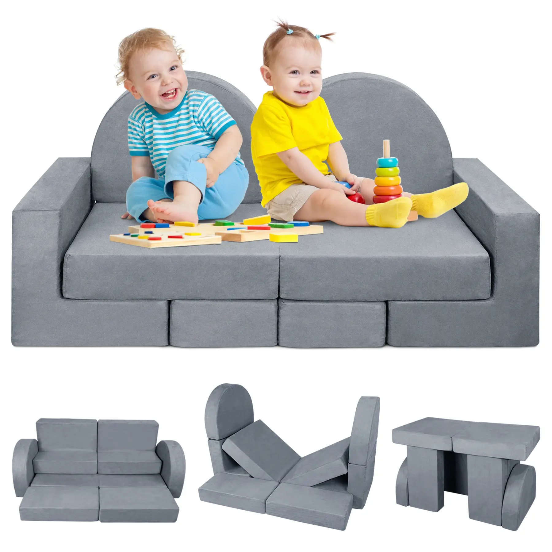 Modular Kids Play Couch, 7PCS Toddler Foam Sectional Sofa with Storage for Creative Playroom Use, Ideal for Imaginative Boys and Girls Furniture