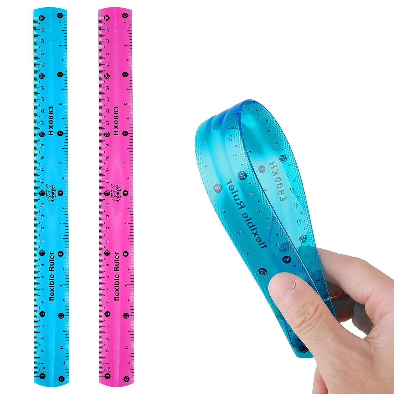 2 count Flexible Ruler, 30cm/12inch Plastic Ruler Shatterproof Straight Edge Soft Bendable Clear Rulers for  & Adults School Classroom Office (Purple+Blue)