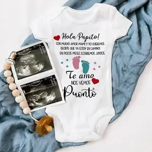 Hello Daddy Mommy in a Few Months We'll Be Together Print Baby Romper Pregnancy Announcement Jumpsuit Infant Short Sleeve Bodysuit Casual 100% Cotton