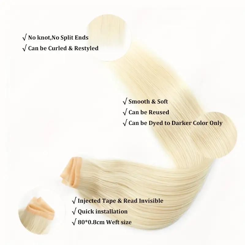 Long PU Weft Human Hair Bundles 12-28 Inch, No Glue Required, 80cm PU Weft 50g, Natural Real Human Hair Extensions, Salon Grade Quality