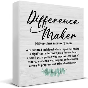 Difference Maker Definition Wood Sign Positive Office Desk Accessories, Thank You Gifts for Teacher Mentor Coach Boss Manager Wood Block Plaque Box Sign for Home Office Cubicle Desk Shelf Table Decor 5x5 inch