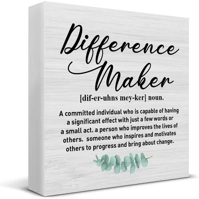 Difference Maker Definition Wood Sign Positive Office Desk Accessories, Thank You Gifts for Teacher Mentor Coach Boss Manager Wood Block Plaque Box Sign for Home Office Cubicle Desk Shelf Table Decor 5x5 inch