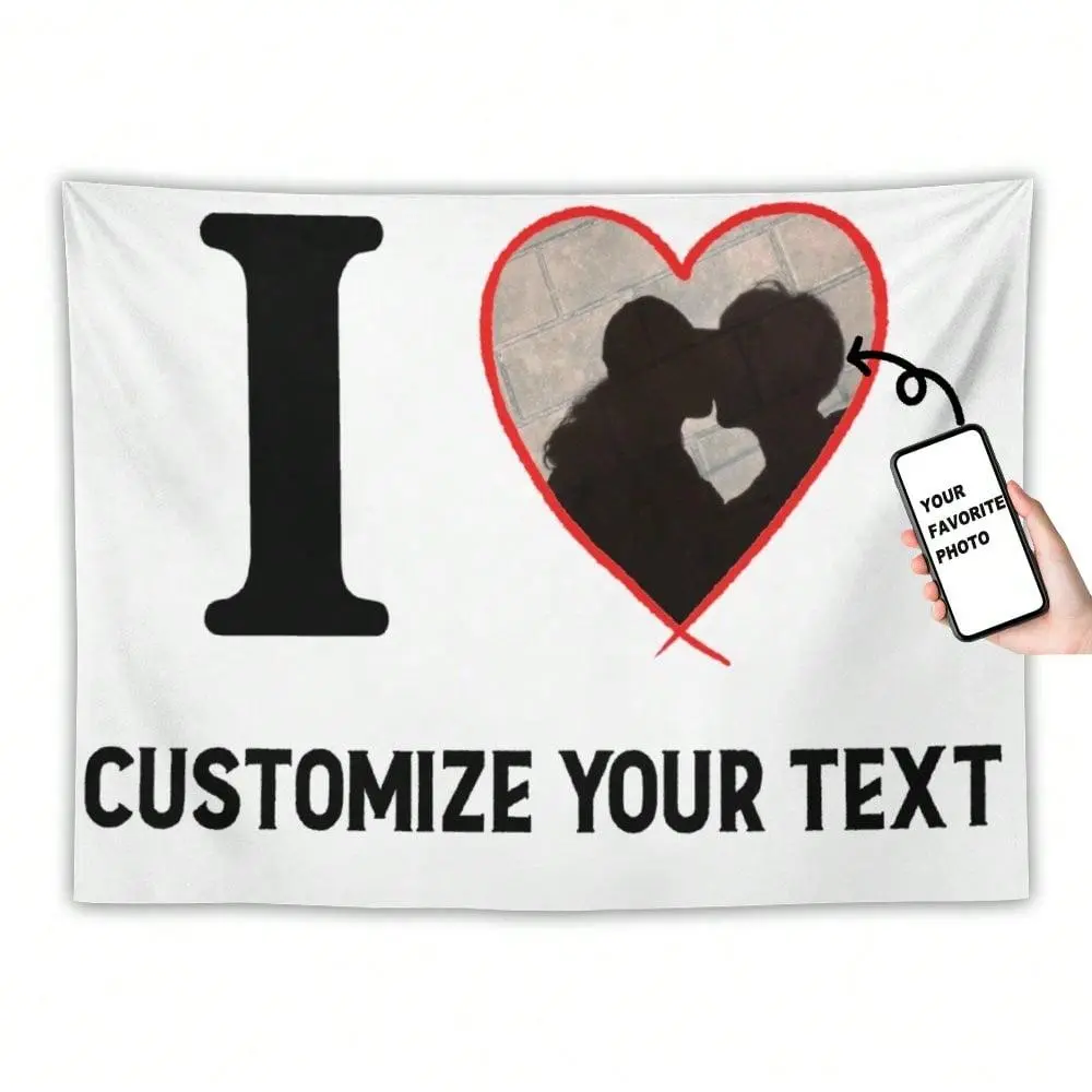 Customized "I Love" Wall Tapestry, Can Customize With Friend's Name Or Favorite Artist, Room Decor Hanging Tapestry, Suitable For Bedroom Aesthetics, Great Gift For Boyfriend/Girlfriend, For Christmas,  Bedroom, Living Room, Custom Tapestry,