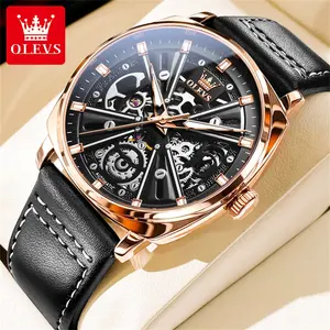 Authentic trendy personality barrel-shaped hollow design dial luminous waterproof fully automatic mechanical watch OLEVS brand new sports men's watch 6685