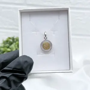 950 Silver Saint Benedict Medal with Gold-Plated Detail in Silver Mother-of-Pearl & Black Resin. Both Sides Have Engraving