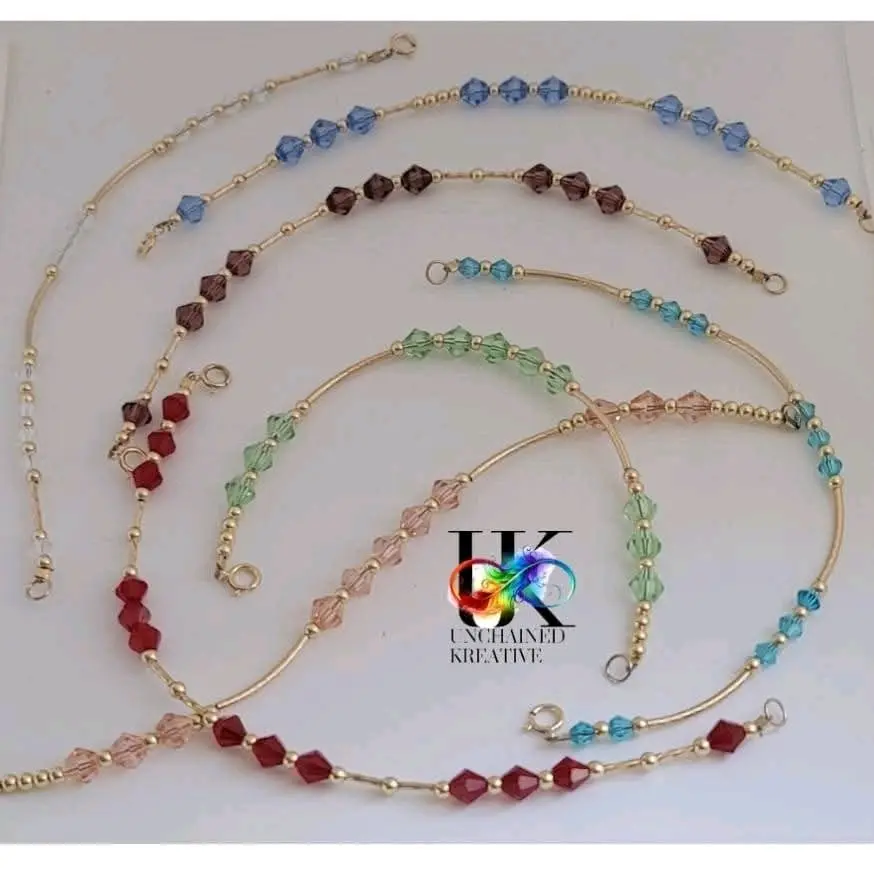 Birthstone Gold-Filled Tube Bracelet - Unisex Handmade with 14 K Gold-Filled Beads in Various Sizes and Colors