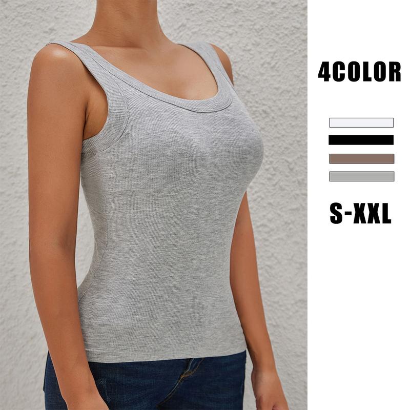 FZ 1 /2/3/4PCS EssElegance Ribbed Workout Tank Tops for Women with Built in Bra Tight Racerback Scoop Sports Tank Neck Athletic Top for Summer And All Seasons