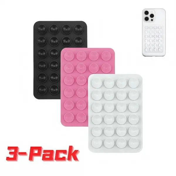 summerwins 3-Pack Silicone Phone Hold Grip Stand Mount Set Pack with 24 Suction Cups, Smooth Grip Hands-Free Accessory for Smooth Surfaces, White/Pink/Black, Compatible with Most Mobile Phones & Smartphones,back to school,back to school haul