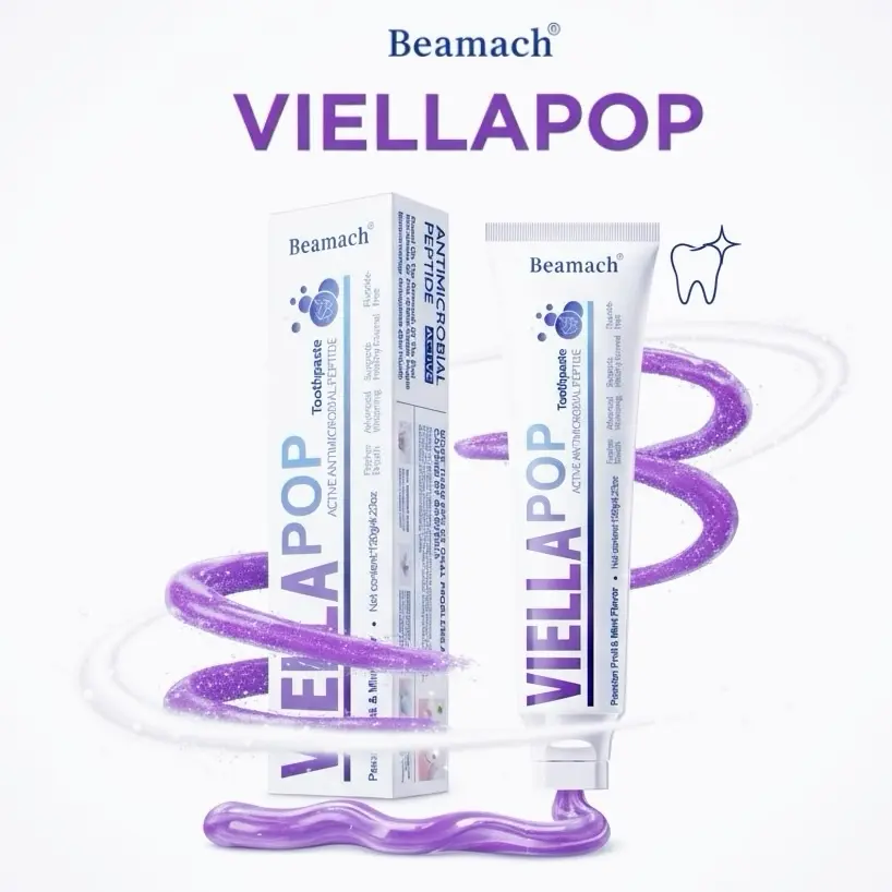 7-Day Whitening Viella Pop  Purple Toothpaste with Bursting Beads for Triple Stain Removal & Long-Lasting Fresh Breath, Fluoride-Free. Antimicrobial & Repair. Oral health