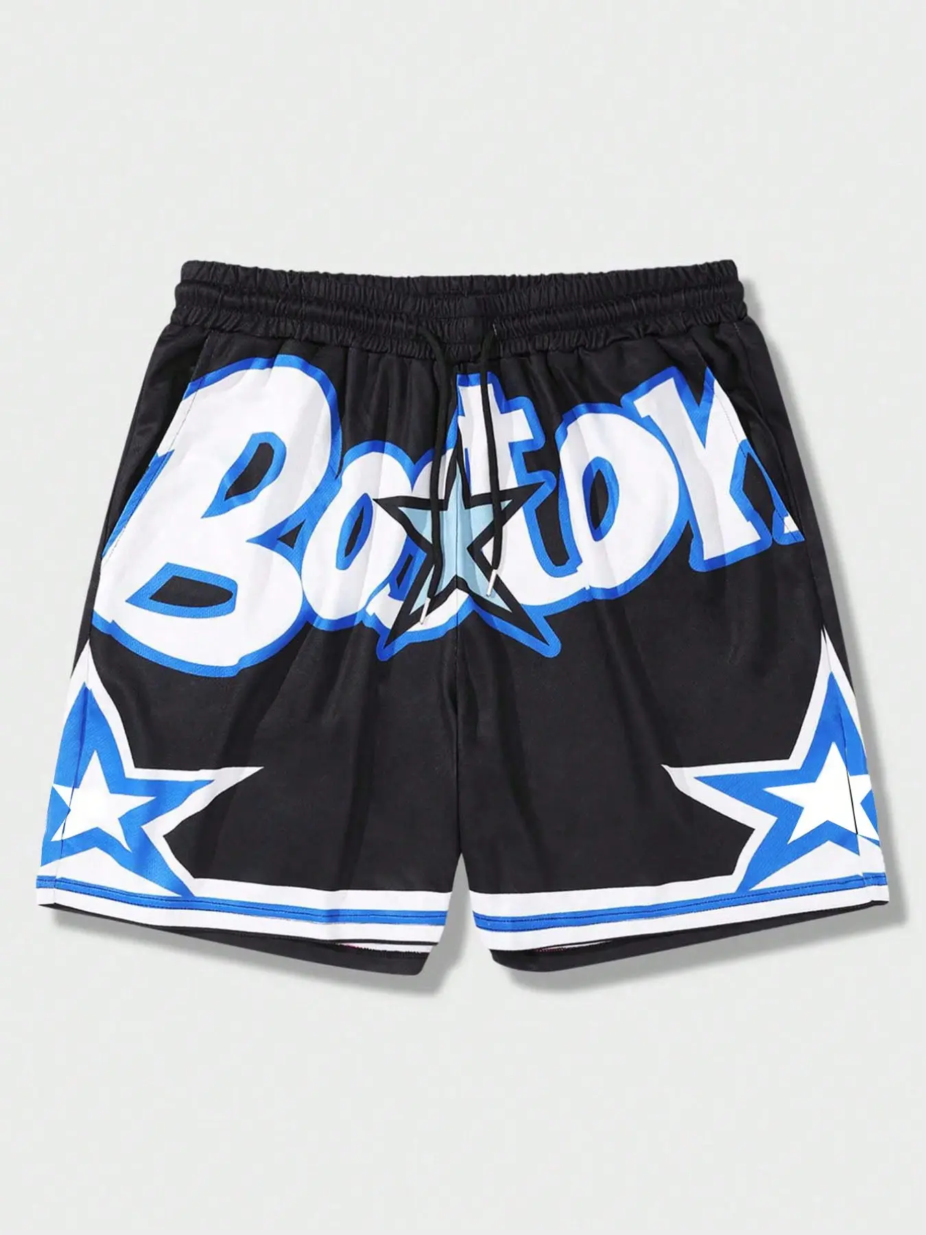 Vintage Boston Basketball Shorts, Multi-Color High Contrast Design, Graphic Print, Breathable Printed Shorts, Breathable Fabric, Elastic Waist, Casual Streetwear, Summer Sports Shorts, Breathable Athletic Shorts