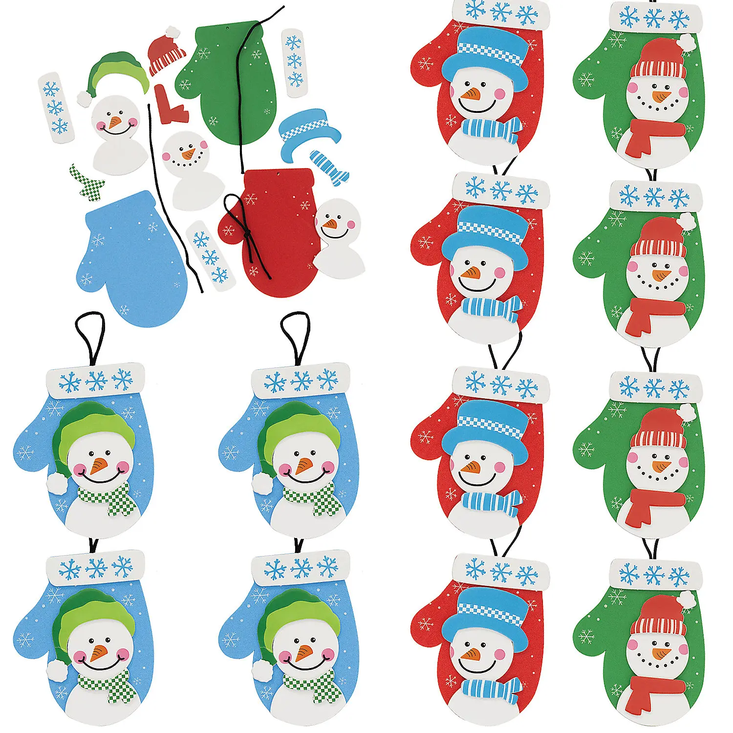5" x 6 1/2" Snowman Mitten Christmas Ornament Craft Kit - Makes 12