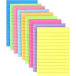 9 Pack Lined Sticky Notes 4"x6" Bright Colors Self-Stick Note Pads with Lines, 9 Colors Bulk Sticky Memo Pad for School, Office, Meeting