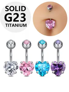 14g Belly Button Rings, G23 Titanium Steel Surgical Stainless Steel, Heart Cubic Zirconia Navel Barbell Rings Body Piercing Jewelry 10mm