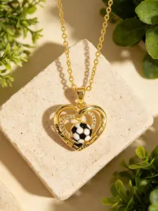 Women's Football Heart Necklace, Inspirational Quote Pendant, Sporty Style, Gold-Plated Copper Chain, Perfect Summer Gift