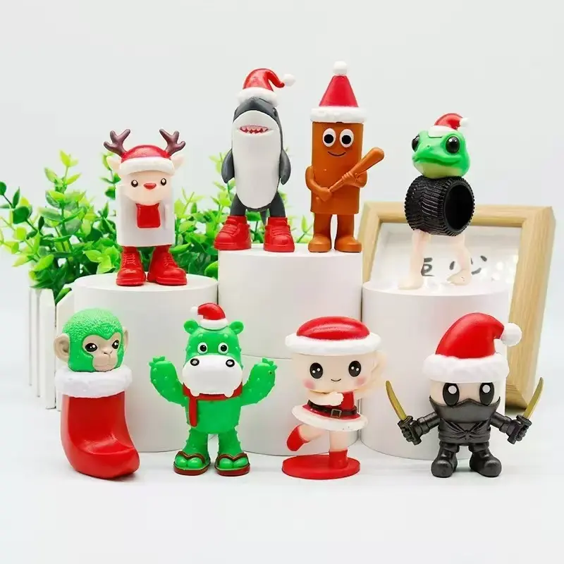 Mountain Sea Classic Wooden Stick Christmas Cartoon Character Ornament, Unique Pose Design, Home Desktop Decoration, Collectible Figurine