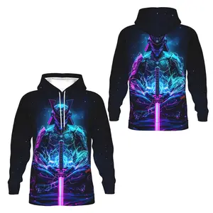 【Neon Cyber Samurai Galaxy Hoodie】Futuristic Edgy Print Top | Men/Women Oversized Stylish Streetwear | Glowing Sci-Fi Samurai & Starry Sky Graphic Hoodie | Trendy Cyberpunk Casual Daily Fashion
