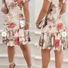 Women's Casual All-Over Print Dress, High Elasticity Knee-Length Short Sleeve Dress, Plain Surface Unlined, Suitable for All Seasons, Daily Casual Dress