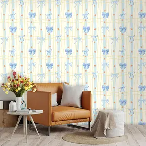 1pc girly princess-style wallpaper with bow print. Made of PVC with adhesive backing, it's easy to peel and stick. Suitable for covering up dirty or messy walls, kitchens, living rooms, bedrooms, concealing holes in walls, and renovating old walls.