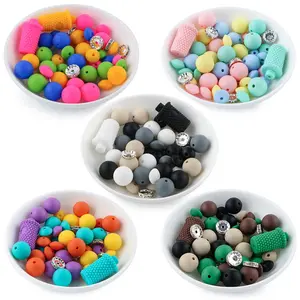 Colorful Silicone Beads Kit, 50pcs/bag DIY Beading Kit for Keychain, Bracelet, Necklace, Handmade Pen and Bag Decoration Accessories