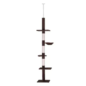 PawHut 8.5' Adjustable Height Floor-to-Ceiling Vertical Cat Tree, 5 Level Cat Climbing Tower, Brown
