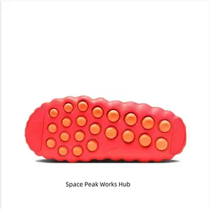 Vibrant Red Mule Slides, Orange Cushioning Massage Outsole, Perforated Upper, Pre-Game Recovery Tech Slides