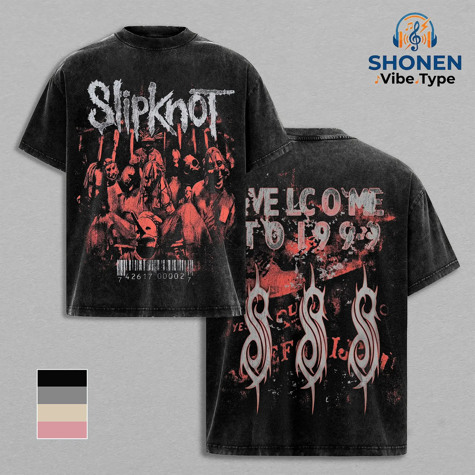 Slipknot 1999 Album Vintage Acid Wash Graphic Tee, Oversized Heavy Cotton T-Shirt, Streetwear for Men, Nu Metal Rock Band Merch, Retro 90s Heavy Metal Aesthetic, Gift For Fan
