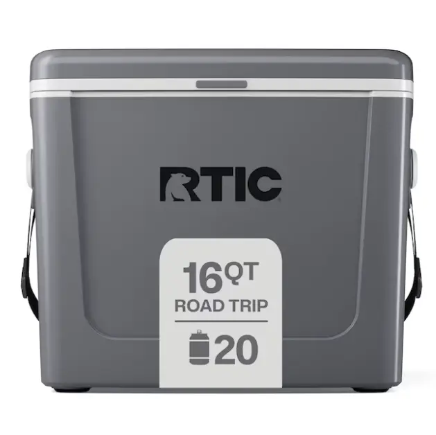 RTIC Outdoors Road Trip Cooler Gray 16 Quart(s) Hard Insulated Chest cooler, Beverage Cooler, Food Cooler, Compact Cooler, Heavy Duty Cooler, Adventure Cooler, Gray Cooler, Cooler Box