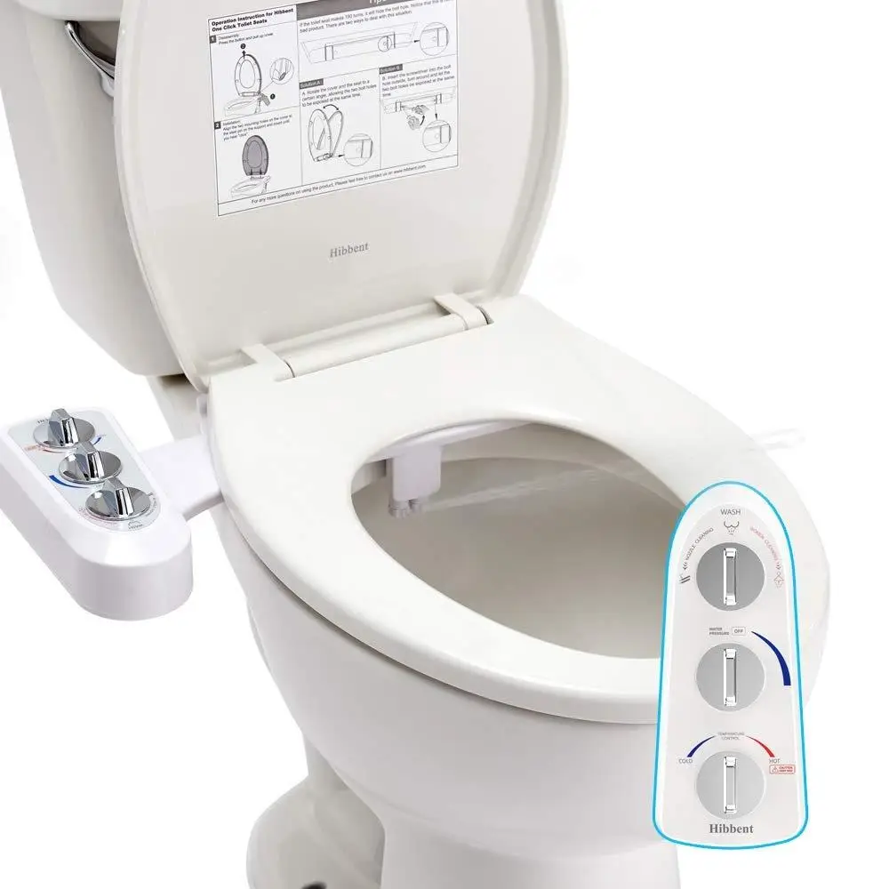 Bidet Attachment for Toilet, 1 Count Hot & Cold Water Non-electric Bidet Sprayer for Posterior Wash, Dual Nozzle Bidet Sprayer Toilet Seat Attachment,