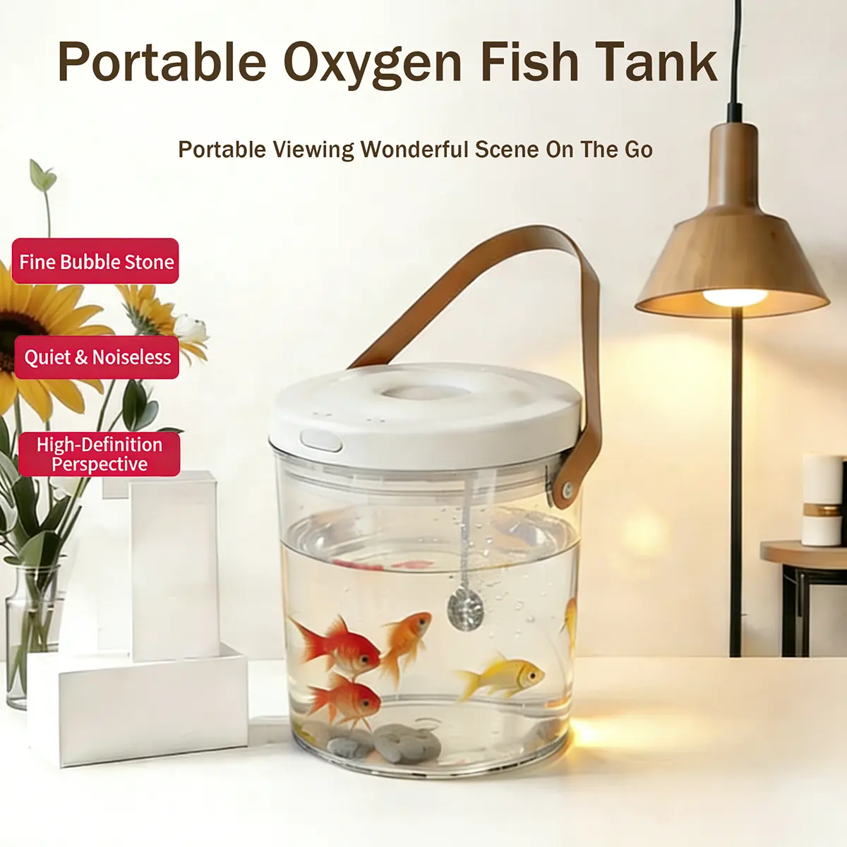 PAWHM Portable Oxygen Mini Aquarium - USB-C Rechargeable Fish Tank with 7-Color LED Light, Filter, 2000mAh Battery, Mini Travel Products, Traveling Gadgets for Betta Fish, Outdoor Fishing