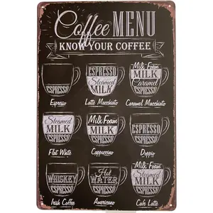 Tin Metal Wall Sign | Coffee Lover Bar Menu with Coffee Recipes 8 x 12 | Fun Decorative Poster for Home Bar Room Garage Kitchen Decor | Retro Vintage Design