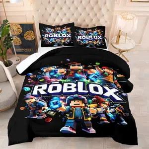 Roblox Pixel Robot Pattern Quilt, Video Game Bedding, Perfect for Bedroom Decor for Gaming Enthusiasts, Includes 1 Quilt and 1 or 2 Pillowcases Without Fill