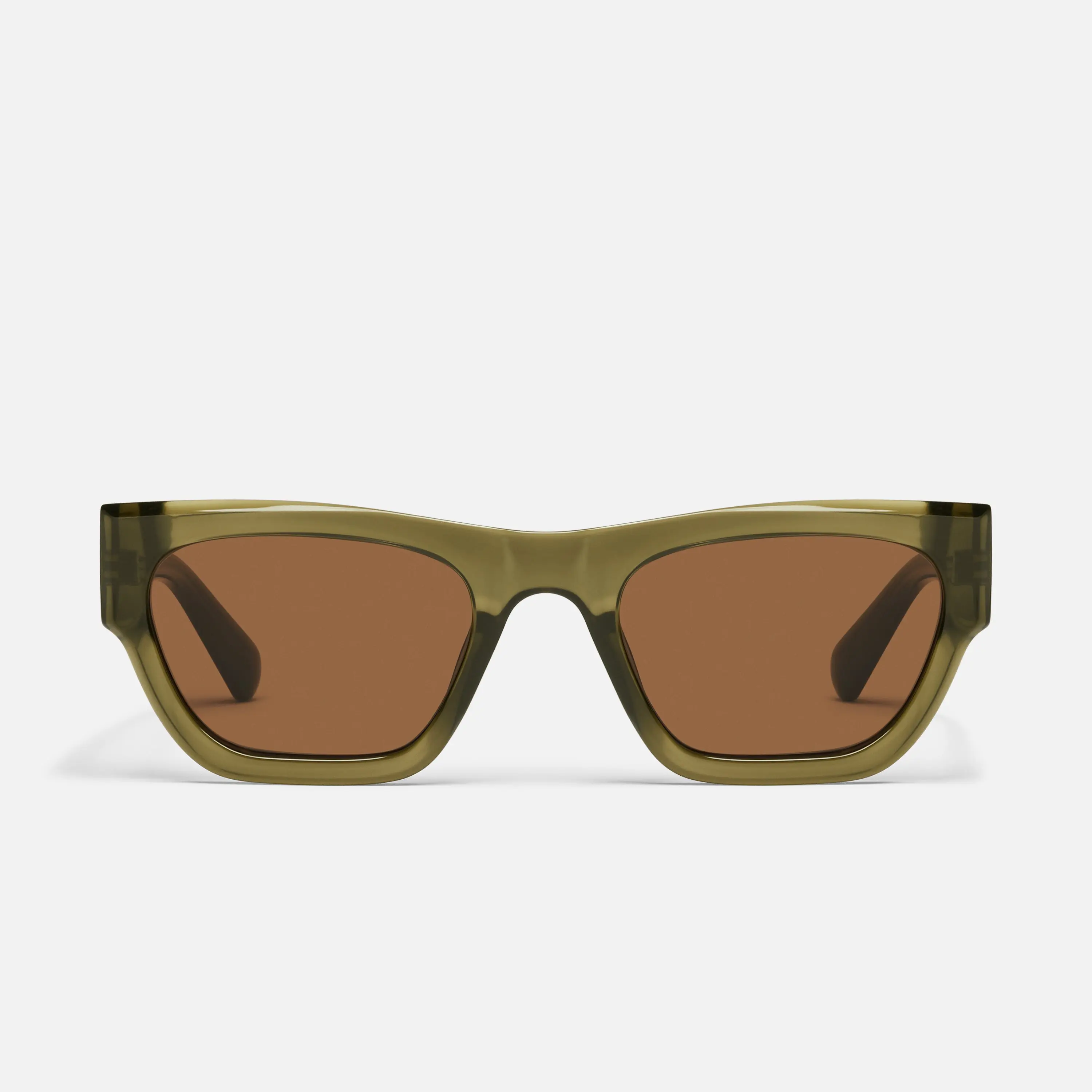 QUAY - NICE TRY Classic Narrow Square Cat Eye Sunglasses with Wide Temples & Beveled Brown Line Details Built-in Universal Nose Pads