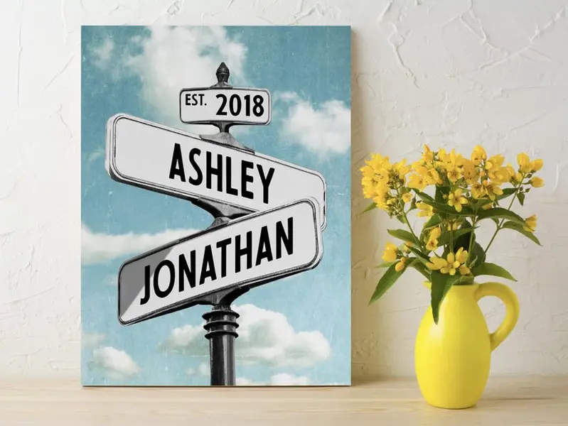 Personalized Canvas Vintage Street Sign, Gifts for Her, Custom Name and Date Street Sign Canvas Print, Anniversary Gifts for Him Couple Gift
