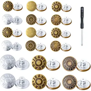 48 count Jean Buttons for Loose Jeans - No-Sew Jean Button Replacement Kit for Pants & Clothes with 36 count 17mm & 12 count 20mm Metal Buttons,  & Storage Box