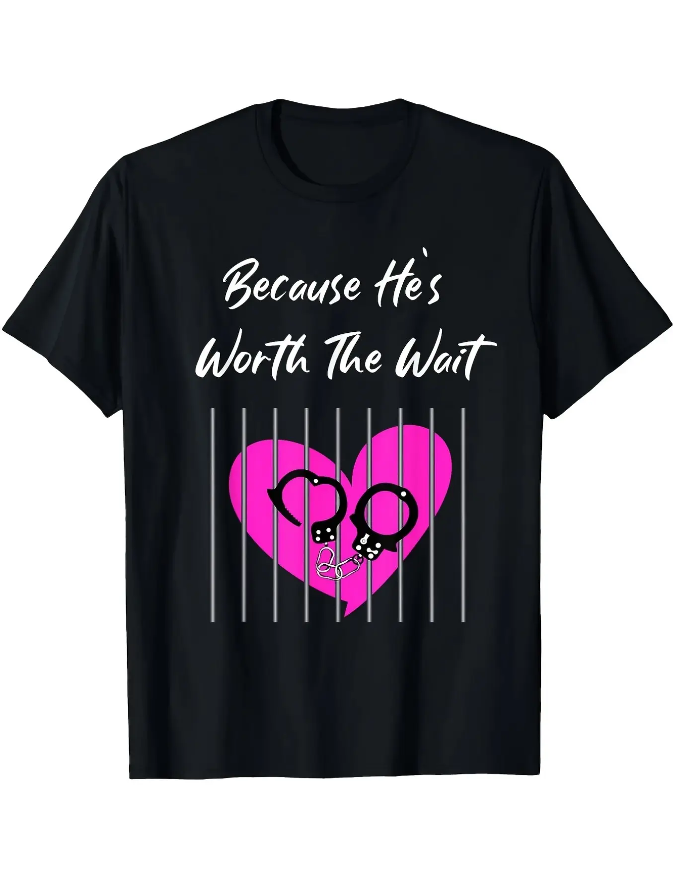 Men's Cotton Casual Fashion Graphic T-Shirt - Soft Crew Neck Short Sleeve with Prison Heart & Barrier Pink-Black Print, S-XXXL, Ideal Gift for Prison Officers & Loved Ones Menswear Outfit